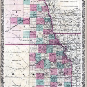 1858-Karte von Kansas und Nebraska mit Eisenbahnen, Straßen und Städten