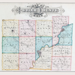 1875, carte du comté de Butler, Ohio