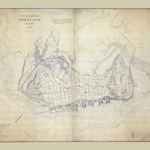 1870 Map of Portland Maine City and Harbor