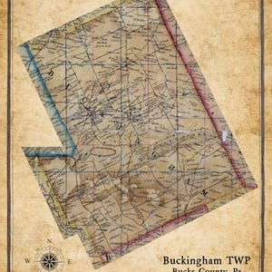 1850, carte du canton de Buckingham, comté de Bucks, Pennsylvanie