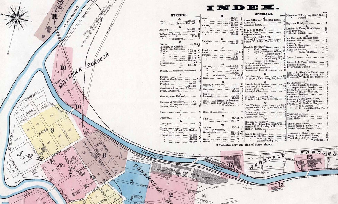 1886 Town Map of Johnstown Cambria County Pennsylvania Etsy