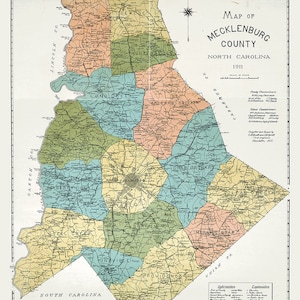 1911 Map of Mechlenburg County North Carolina