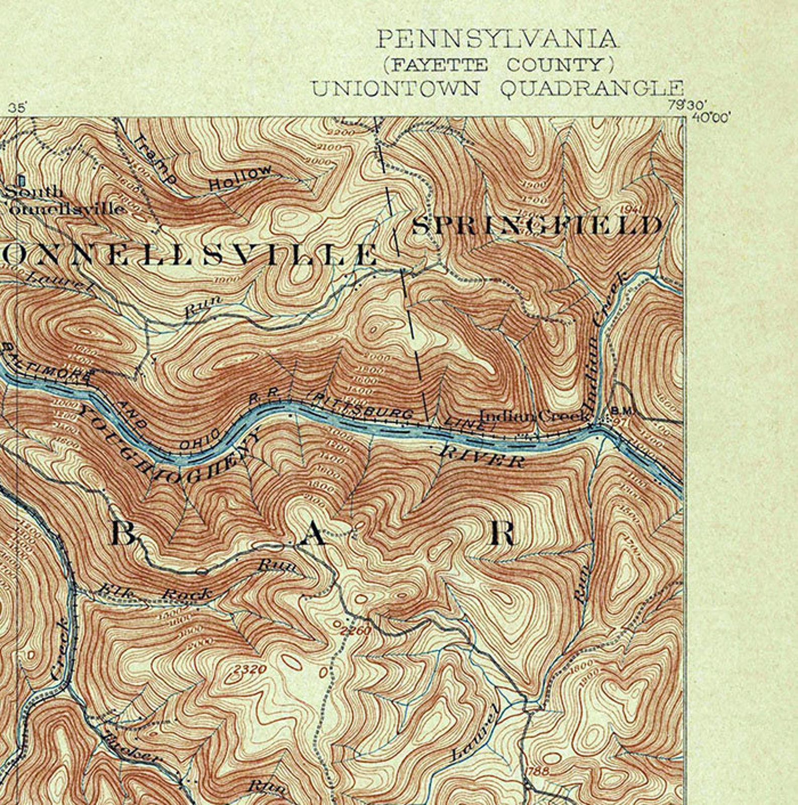 1900 Topo Map of Uniontown Pennsylvania Fayette County Etsy UK