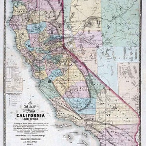 Carte de 1867 de la Californie et du Nevada