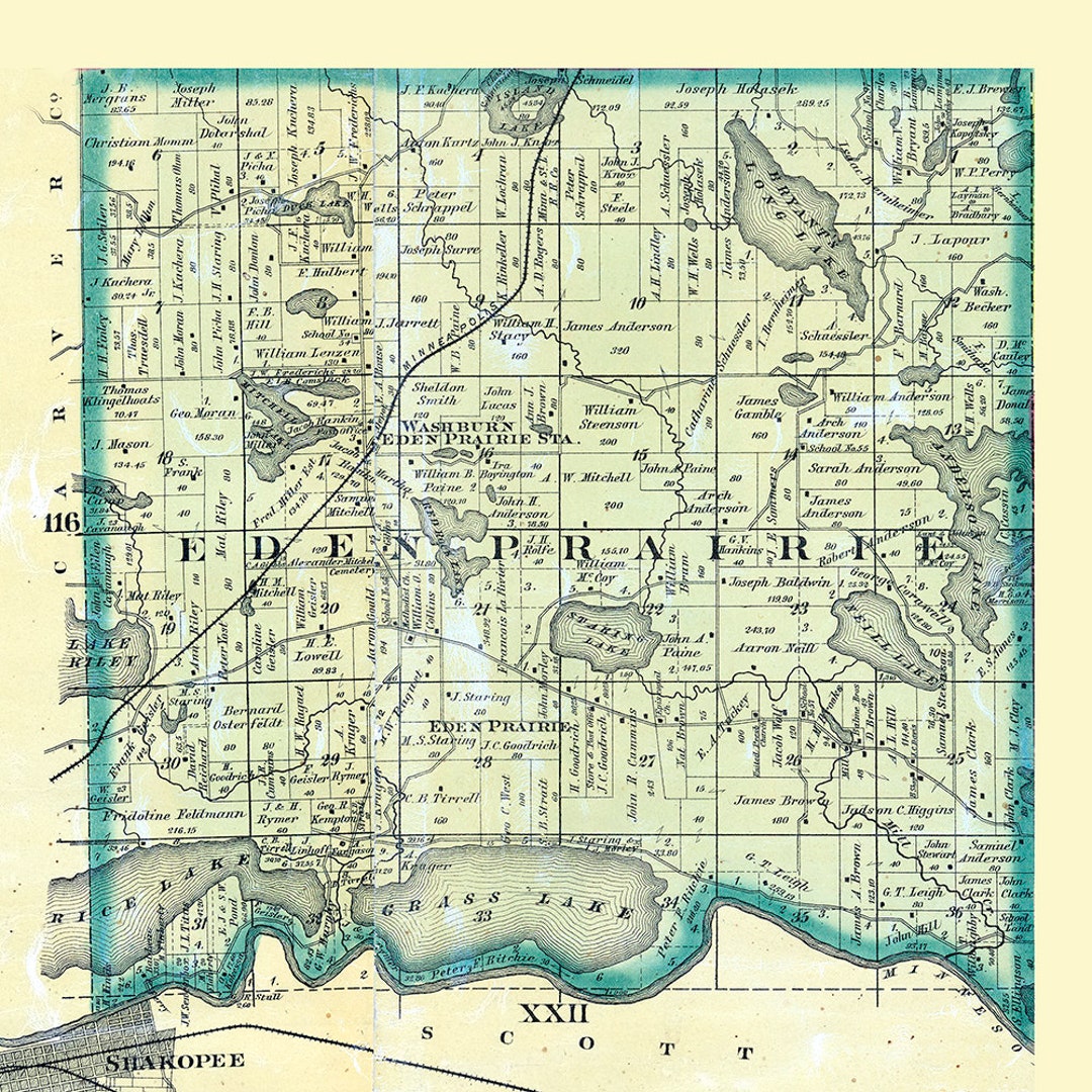 1879 Township Map of Eden Prairie Hennepin County Minnesota Etsy