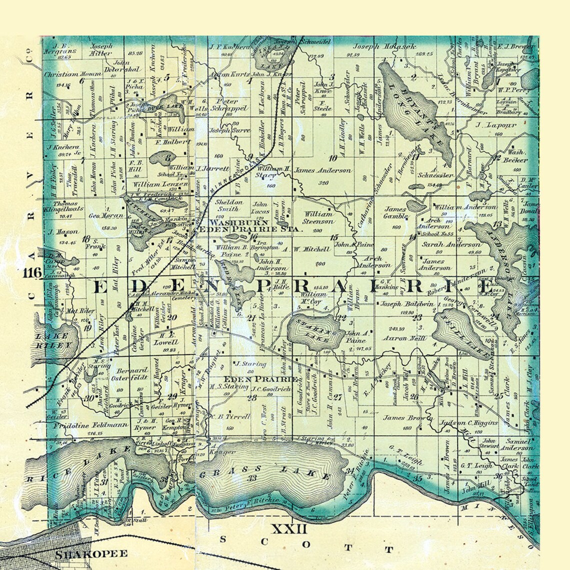 1879 Township Map of Eden Prairie Hennepin County Minnesota Etsy