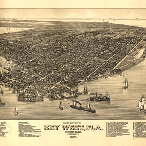 1884 Panorama-Karte von Key West Florida, Monroe County
