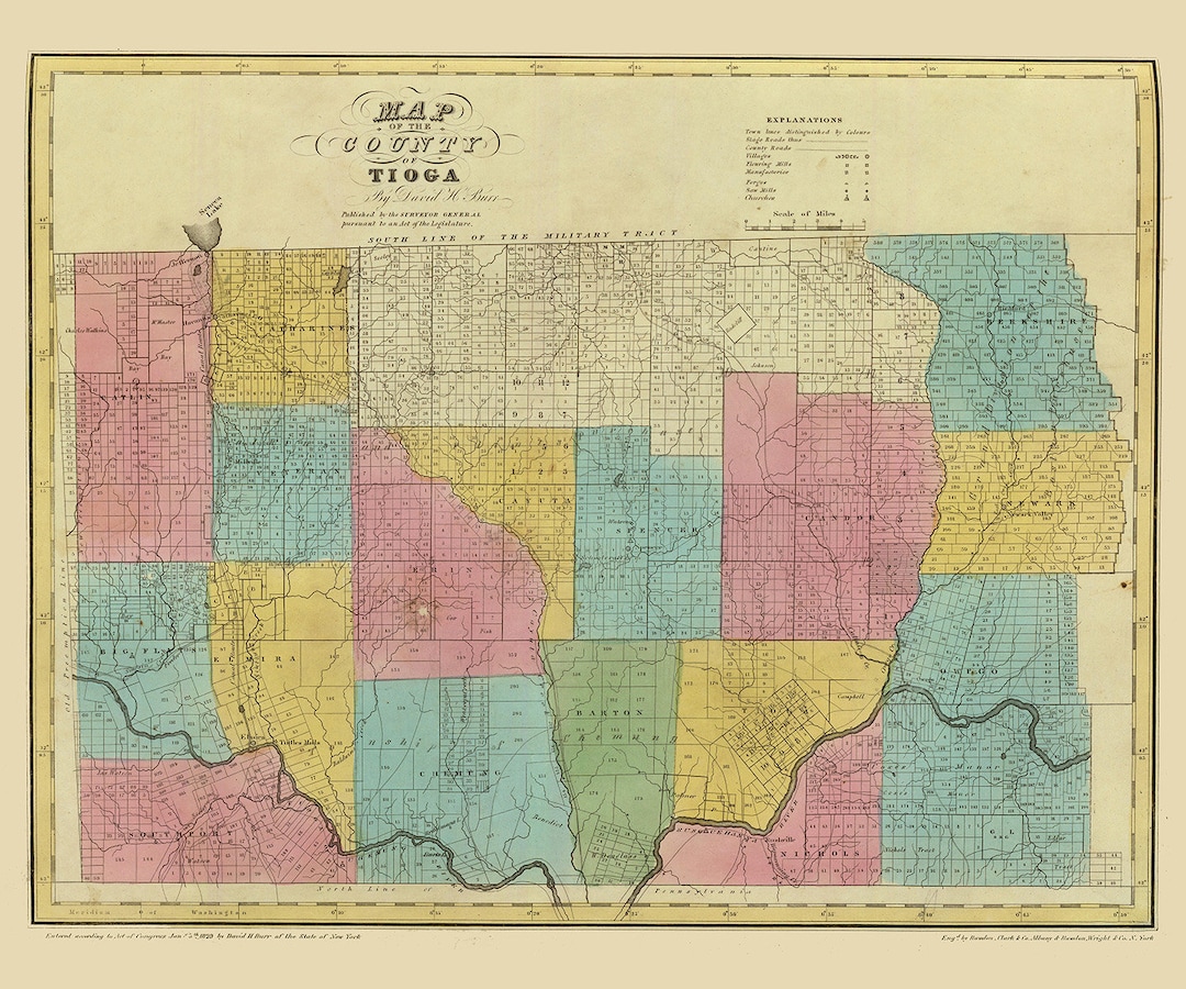 1829 Map of Tioga County New York Etsy