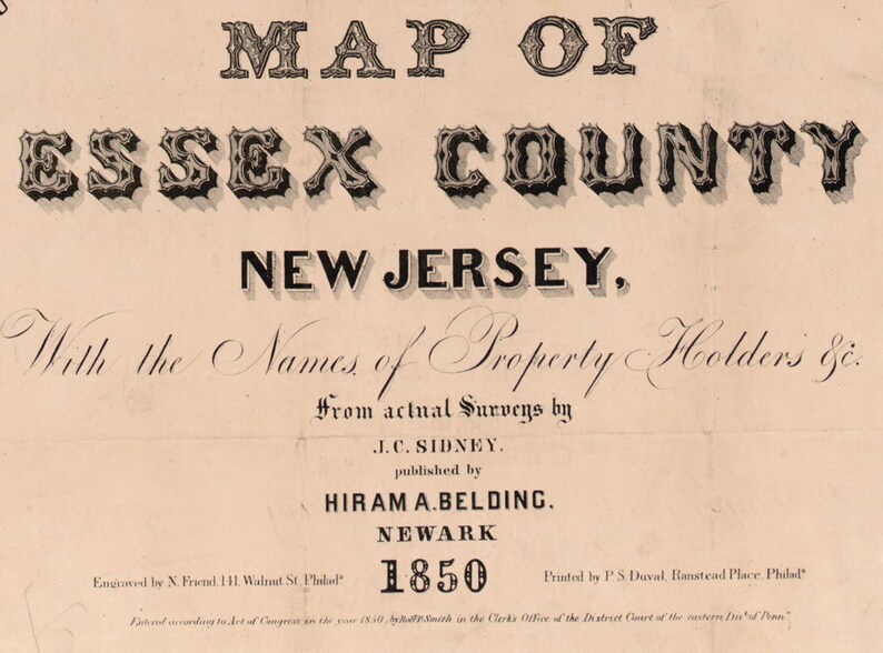 1850 Map of Essex County New Jersey LARGE 40 X 54 Etsy