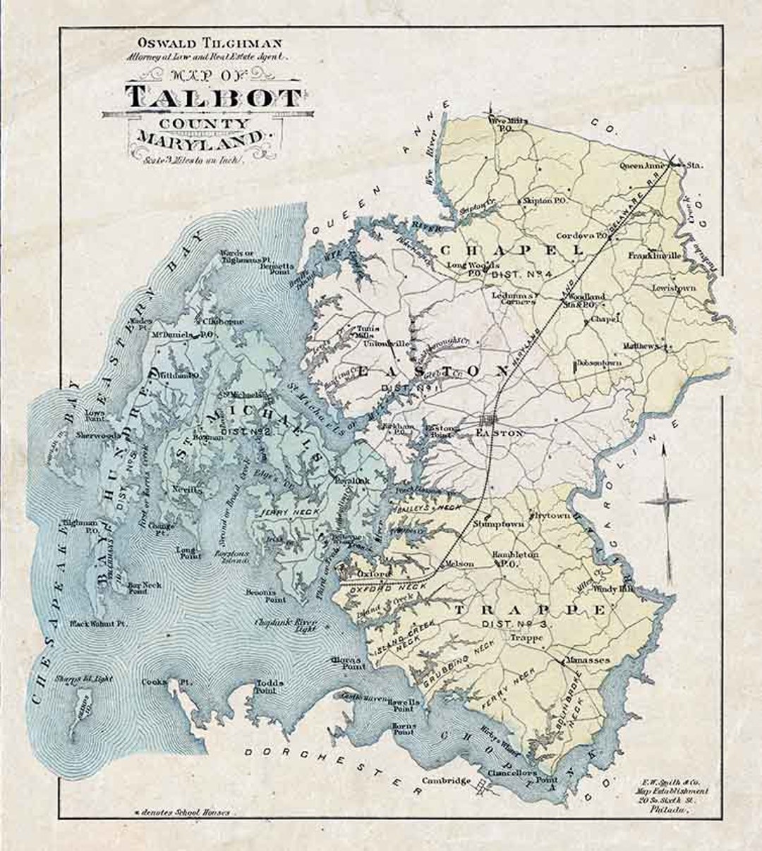 1870 Map of Talbot County Maryland Etsy