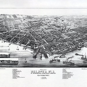 1884 Panorama-Karte von Palatka Putnam County Florida