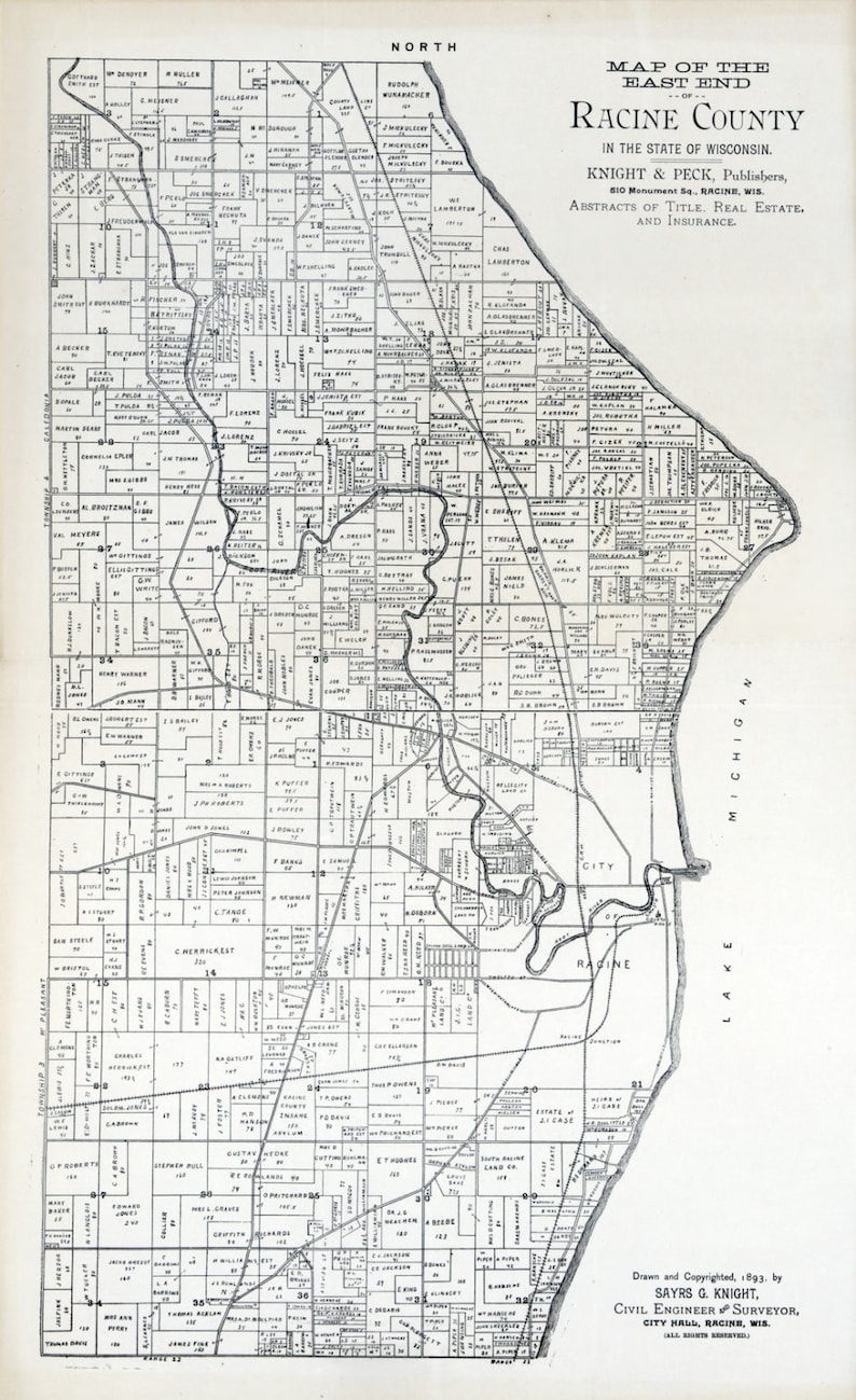 1893 Map of Racine County Wisconsin East Side of County image 1