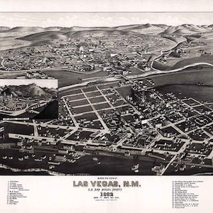 1882 Panorama-Karte von Las Vegas New Mexico San Miguel County