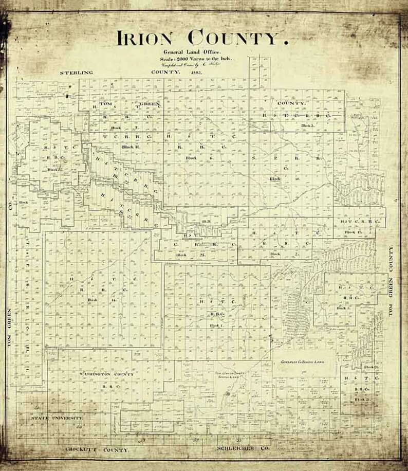 1893 Farm Line Map of Irion County Texas Etsy
