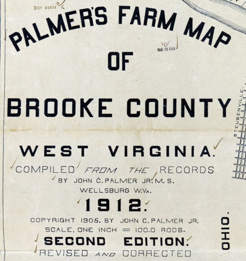 1912 Farm Line Map of Brooke County West Virginia Showing Oil Etsy