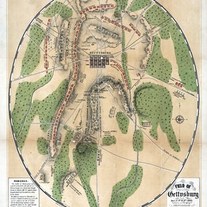 1863 Map of Gettysburg Pennsylvania Battlefield