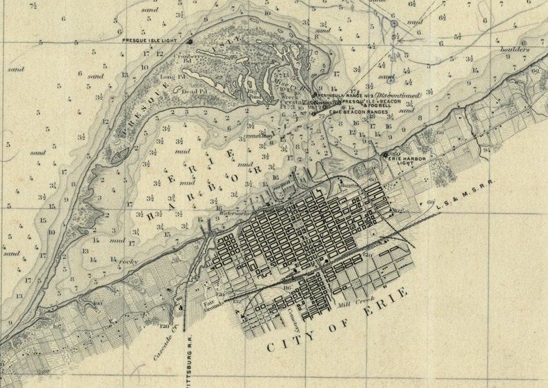 1892 Nautical Map of Presque Isle Erie to Long Point Erie Etsy