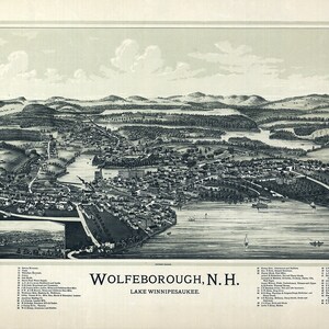 1889 Panorama-Karte von Wolfestadt Lake Winnipesaukee New Hampshire
