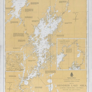 1925 Carte de la région de Reindeer Lake Manitoba et Saskatchewan Canada