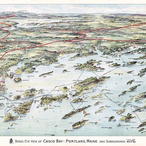 1906 Panoramakarte von Casco Bay Portland Maine