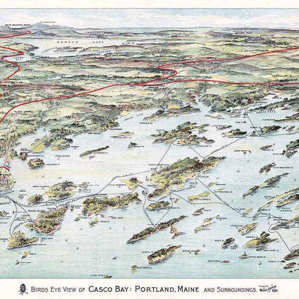 Mapa panorâmico de Casco Bay Portland Maine de 1906
