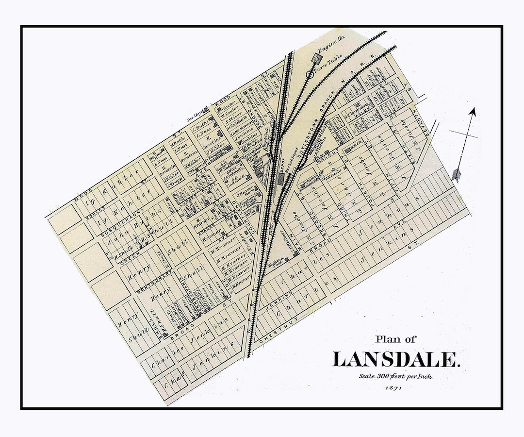 1871 Map of Lansdale Montgomery County Pennsylvania Etsy