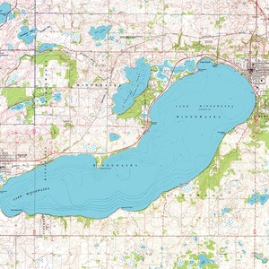 1968 Carte du lac Minnewaska Pope County Minnesota Glenwood
