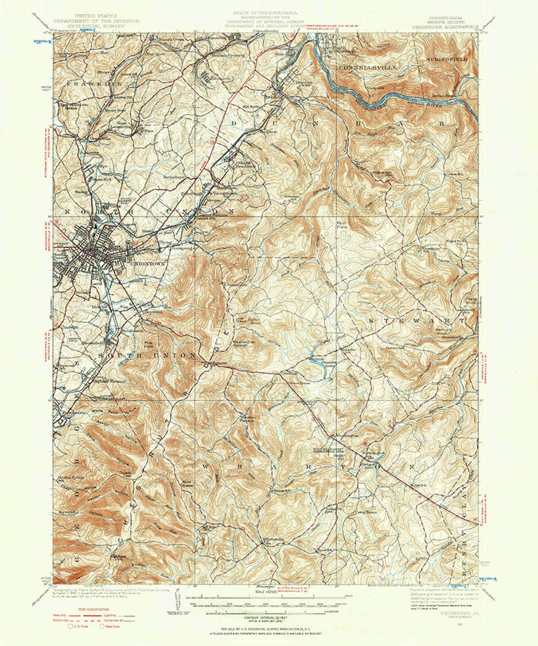 1931 Topo Map of Uniontown Pennsylvania Fayette County Brownfield Etsy