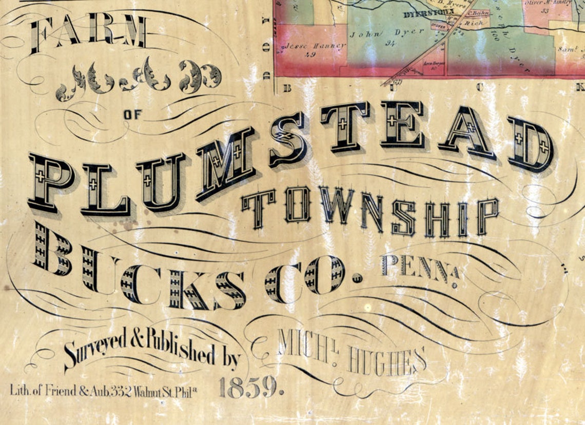 1859 Farm Line Map of Plumstead Township Bucks County Pa Etsy