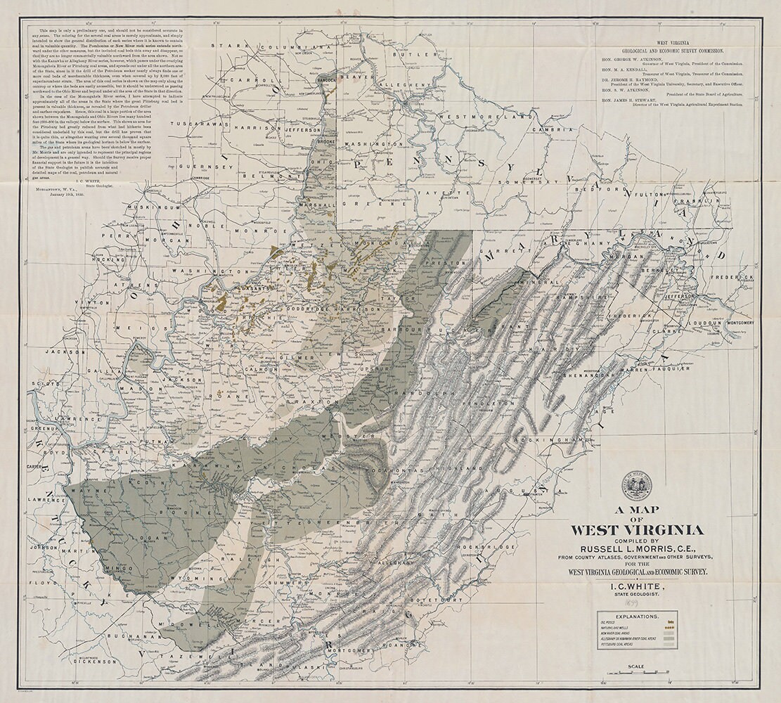 1899 Oil and Gas Feild Map of West Virginia Etsy