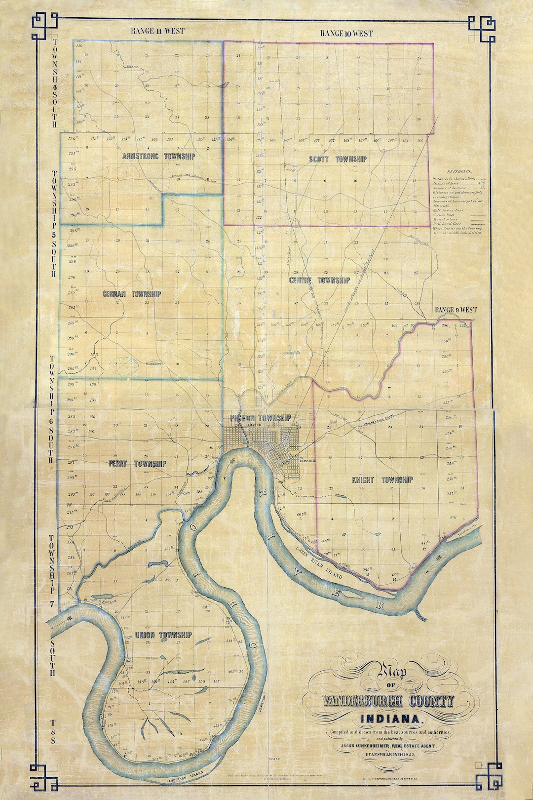 1857 Map of Vanderburgh County Indiana Etsy