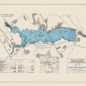 1960 Map of Clear Fork Reservoir Richland and Morrow County Ohio