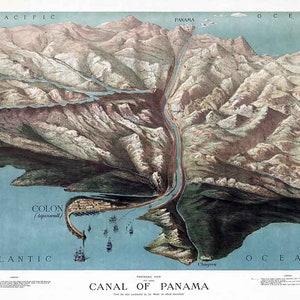 1881 Panoramakarte von Panamakanal Panama