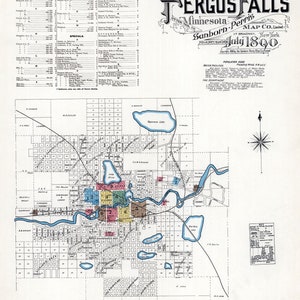 1890 Map of Fergus Falls Otter Tail County Minnesota - Etsy