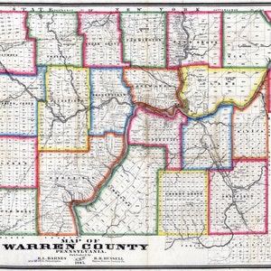 1865 Farm Line Karte der Ölregion Warren County Pa