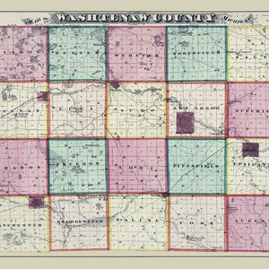 1874, carte du comté de Washtenaw, Michigan
