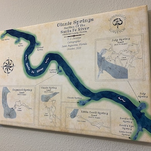 Ginnie Springs, carte de la rivière Santa Fe en Floride encadrée