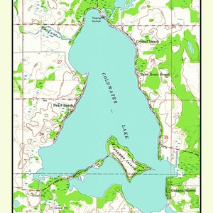 1960 Map of Coldwater Lake Branch County Michigan
