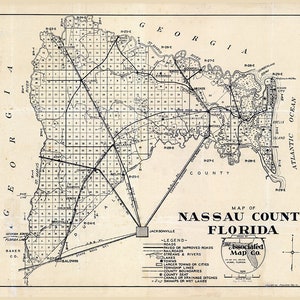 Kaart uit 1926 van Nassau County, Florida