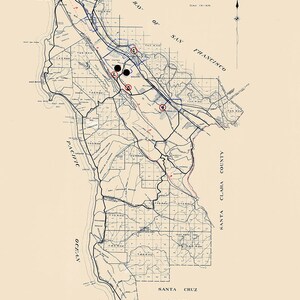 1922 Carte du comté de San Mateo en Californie