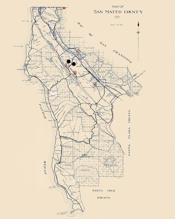 San Mateo County Map 1922 Map Of San Mateo County California | Etsy Canada