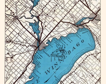 1923 Map of Lake Winnebago Wisconsin