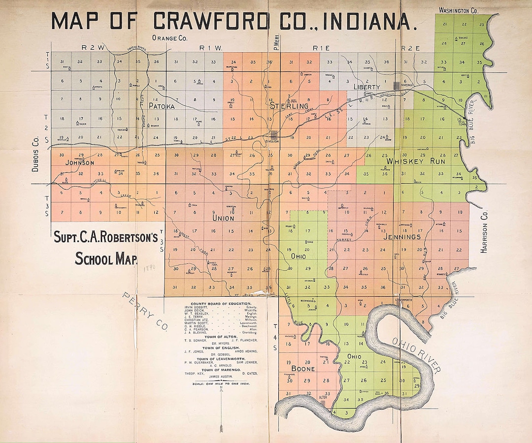 1890 Map of Crawford County Indiana Schools Etsy