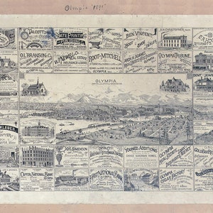 1890 Panorama-Karte von Olympia Washington