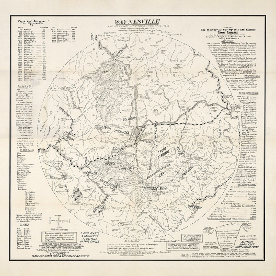 1905 Map of Waynesville North Carolina Etsy