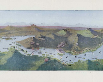 1918 Panoramic Map of Lake George New York
