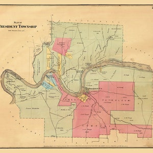 1865-Karte der Präsident Township Venango County Pennsylvania Ölregion