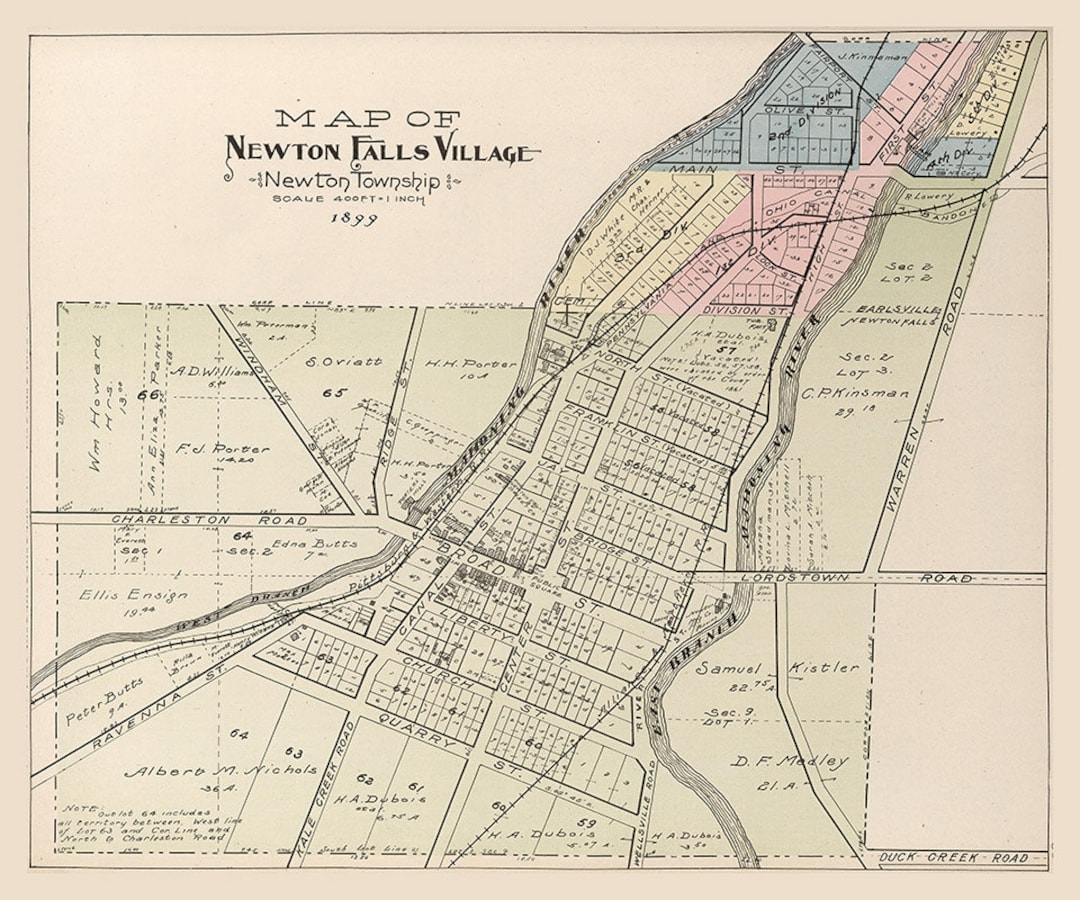 1899 Map of Newton Falls Village Trumbull County Ohio Etsy
