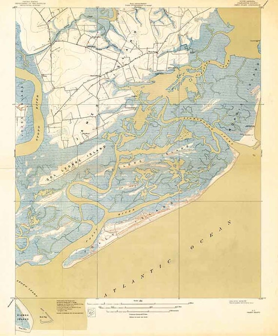 1919 Topo Map of James Island South Carolina Quadrangle Folly Etsy