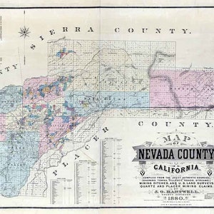 Carte 1880 du comté de Nevada en Californie